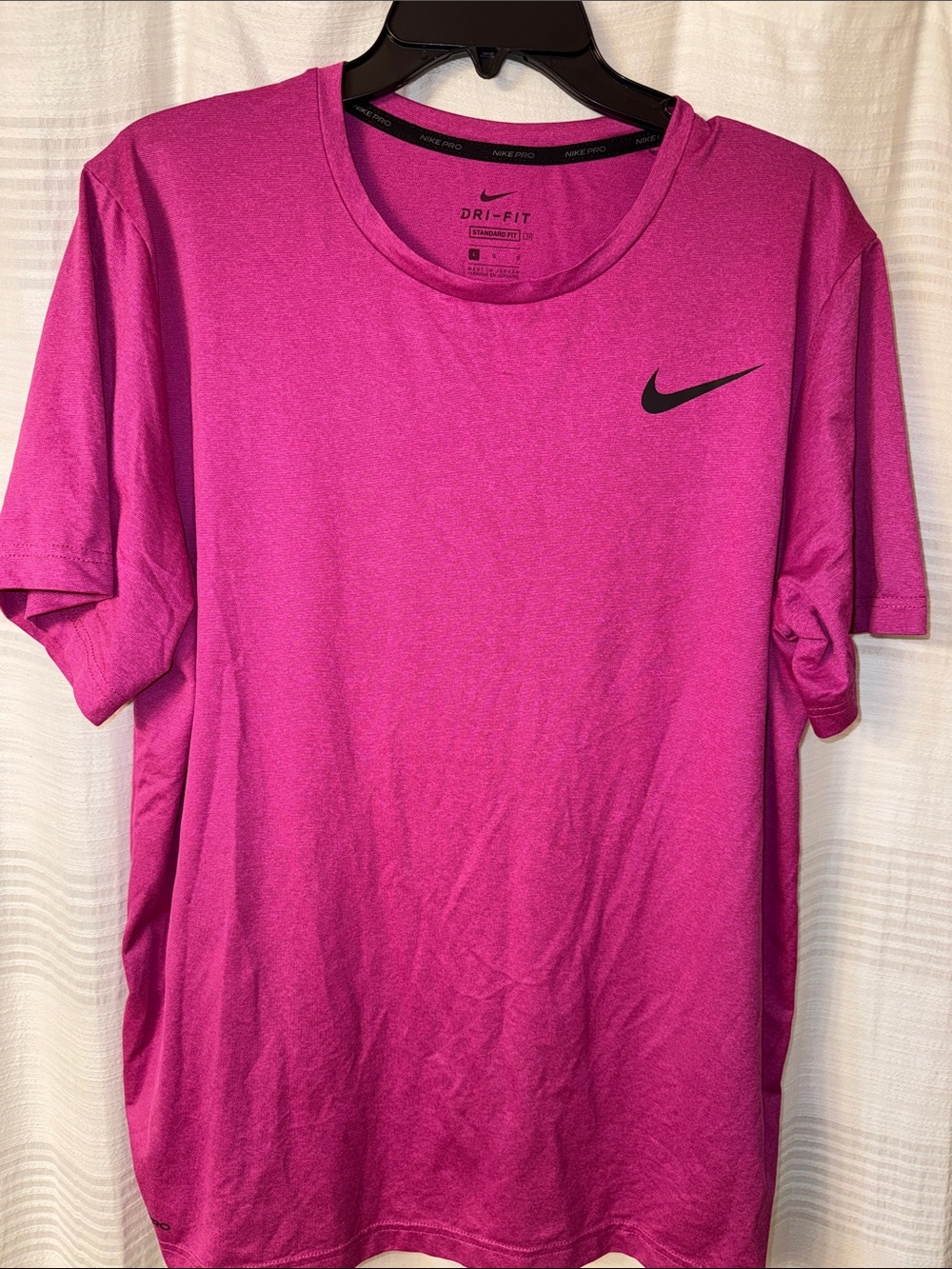 Nike Men's Magenta Dri-FIT Short-Sleeve Tee with Black Swoosh